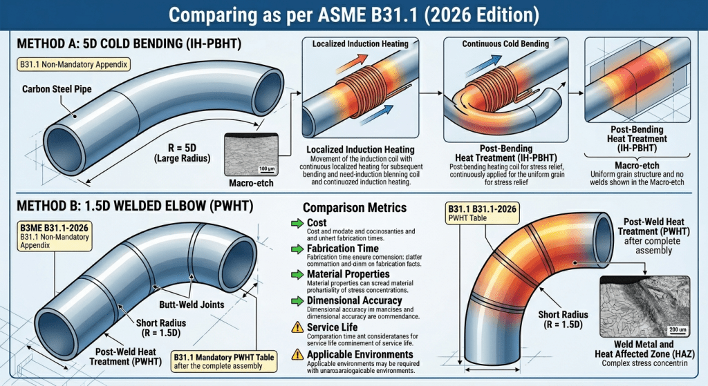 2026 ASME 規範下 B31.1 動力管線施工工法之深度剖析：5D 冷作彎管 (IH-PBHT) 與 1.5D 電銲彎頭 (PWHT ...